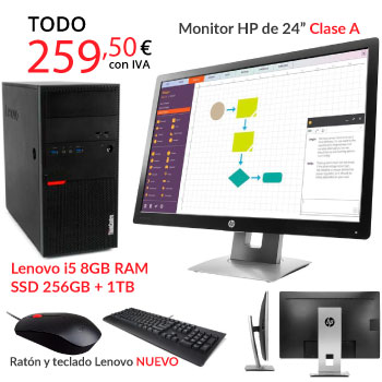 PC completo barato i5, 256GB 8GB monitor 24" teclado, ratón